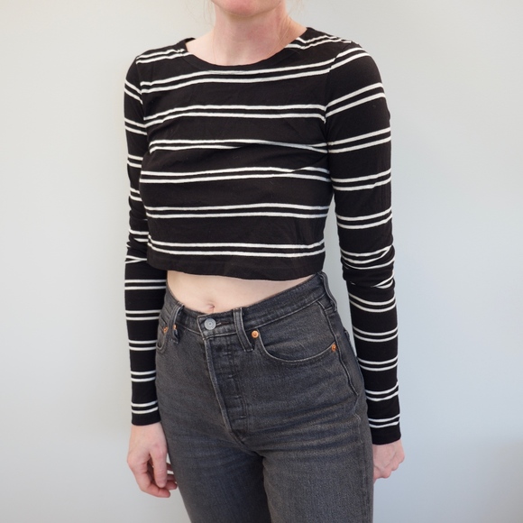 Zara Long Sleeve Stripe Crop Top - Picture 1 of 2